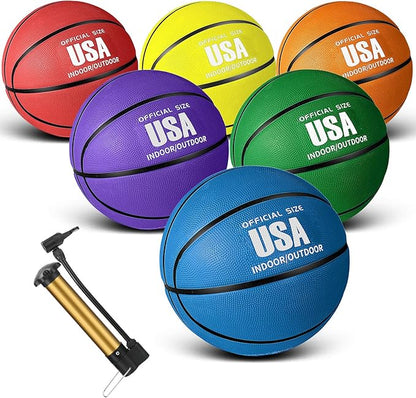 Jenaai 6 Pcs Rubber Basketballs Official Size Bulk Streetballs Multicolor Basket Balls with Pump Plain Basketball Set for Adult Youth Gifts Indoor Outdoor Training Games