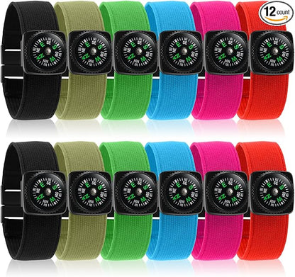 12 Pcs Wrist Compass Bracelet Compass Military Compass 6 Color