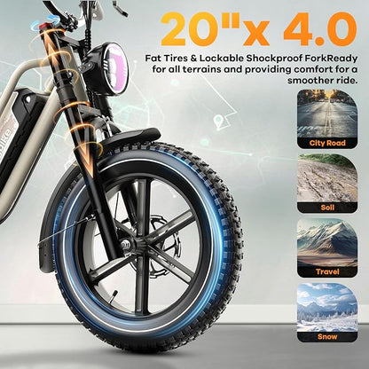 1500W Electric Bike for Adults,48V 20/60Ah Removable Battery Max Range 80Miles & 30MPH Electric Bicycle,20''×4" Fat Tire Ebike,Adult Electric Bicycles for Commute Beach Snow,E-Bike UL Certified