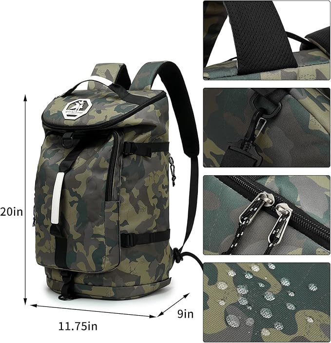 Kalesi Gym Duffle Bag Backpack 4-Way Waterproof with Shoes Compartment for camouflage travel Sport Hiking laptop (camouflage)