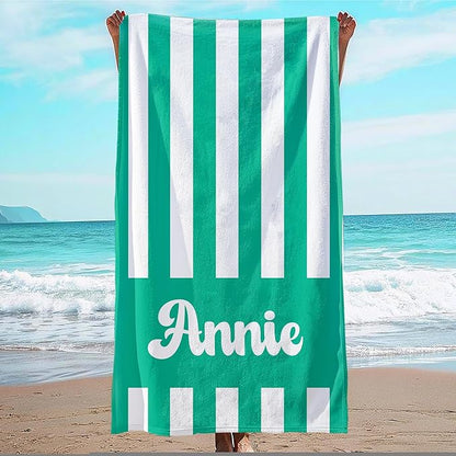 JML Personalized Beach Towel with Name, Custom Cabana Stripe Beach Towel, Customized Microfiber Pool Towel, Quick Dry & Absorbent Swim Towel for Adult,Mother's Day, Birthday, Summer Holiday,Vacation