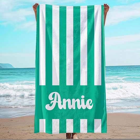 JML Personalized Beach Towel with Name, Custom Cabana Stripe Beach Towel, Customized Microfiber Pool Towel, Quick Dry & Absorbent Swim Towel for Adult,Mother's Day, Birthday, Summer Holiday,Vacation