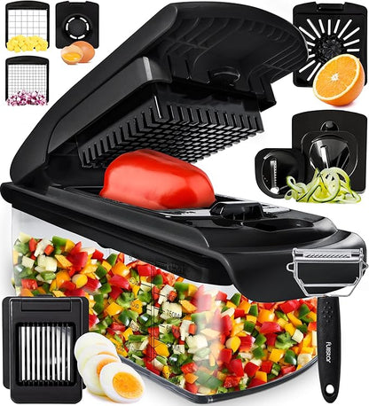 Fullstar Vegetable Chopper and Spiralizer - Food Chopper with Container, Fruit Slicer, Kitchen Gadgets & Accessories, Home Essentials (9 in 1, Black)