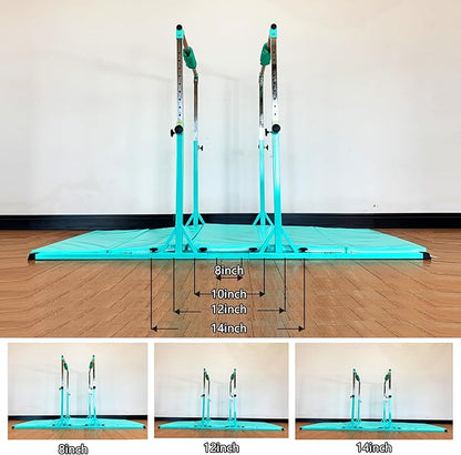 Gymnastics Double Horizontal Bars 3Play Parallel Bars Uneven Bars Gymnastics Training Kip Bar with 304 Stainless Steel Regulating Arms & Fiberglass Rail for Indoor Outdoor Home Club Use
