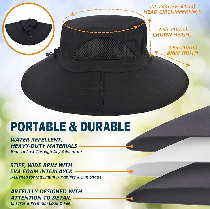 EINSKEY Wide Brim Sun Hat, UPF 50+ UV Protection Waterproof Packable Bucket Hat for Men & Women, Fishing Hiking Beach Garden