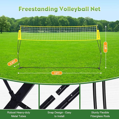 20FT/12FT Freestanding Volleyball Training Net, 5 Height Adjustable Portable Volleyball Net System, Quick Setup Practice Set for Indoor or Outdoor Use