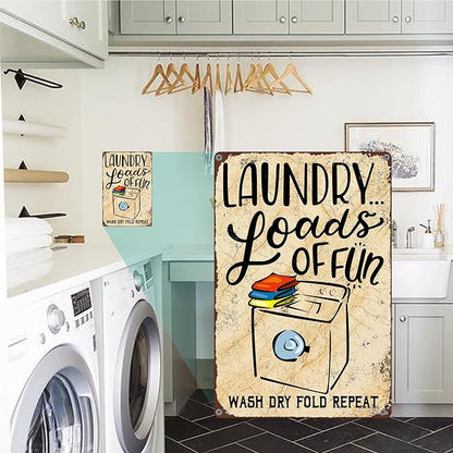 Gocolt Fun Laundry Sign - Vintage Home Decor Unique Accessory Tin Painting Signs - Fits Wall Mounts - Wash-Dry-Fold-Repeat 12x8 Inch