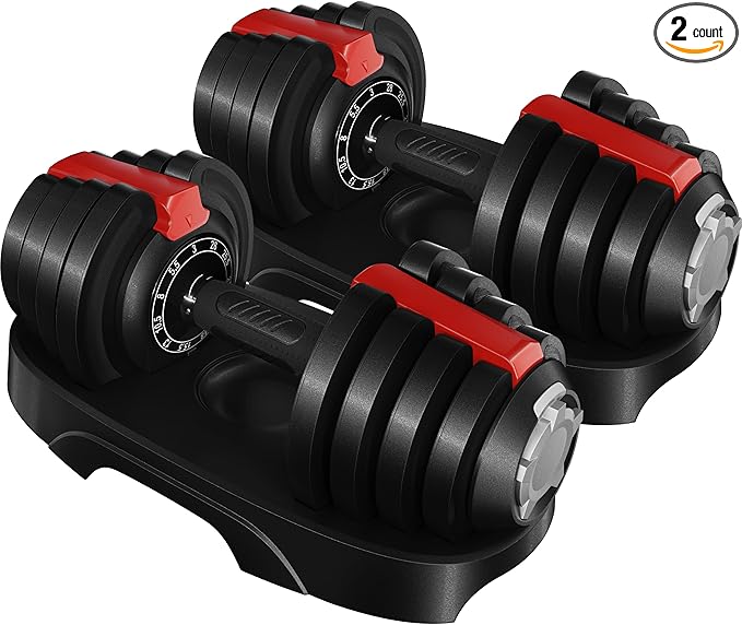 Yaheetech Adjustable Dumbbell Set 28/40/52.5/90LBS Adjustable Dumbbells Fast Adjust Dumbbell Weight Set with Anti-Slip Handle and Tray for Men/Women Home Gym Strength Training Equipment Single/Pair