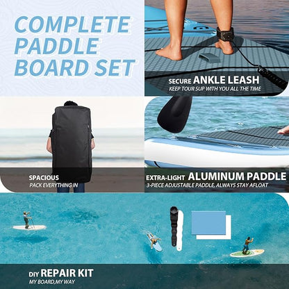 Inflatable Stand Up Paddle Board, 10'x30''x6'' Ultra-Light Paddleboards for All Skill Levels with SUP Accessories, Paddle, Fins, Leash, SUP Pump, Backpack