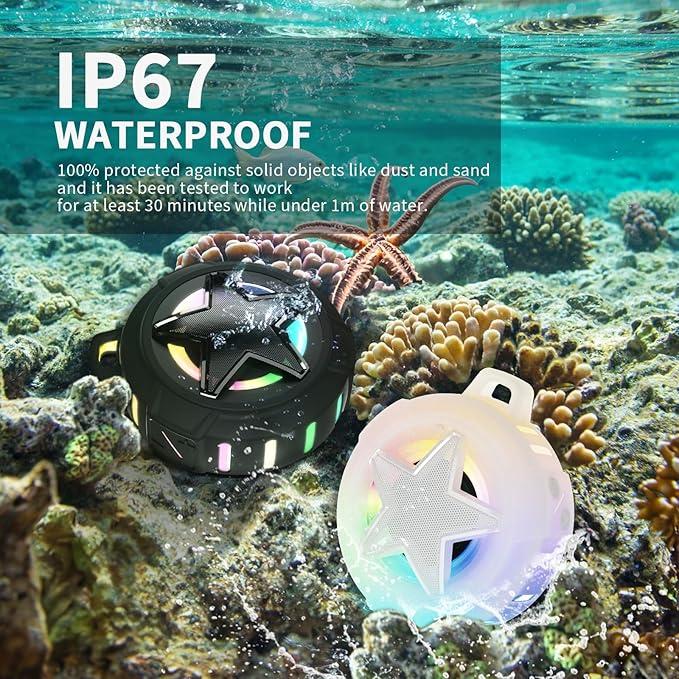 EBODA Bluetooth Shower Speaker, IP67 Waterproof Portable Speakers, Floating, TF Card, Small Outdoor Speaker with LED Light, True Wireless Stereo for Bike, Beach, Paddle Board, Kayak, Gifts