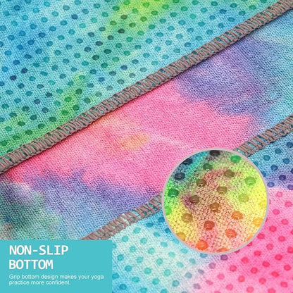 Eunzel Yoga Towel,Hot Yoga Mat Towel with Grip Dots Sweat Absorbent Non-Slip for Hot Yoga, Pilates and Workout 24" x72", Yellow & Blue & Pink