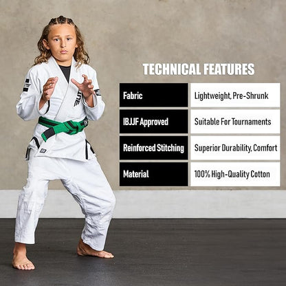 Elite Sports Kids Brazilian Jiu Jitsu Belts Preshurunk Martial Arts Youth BJJ Belts for Girls & Boys with BJJ Ranking Stripes