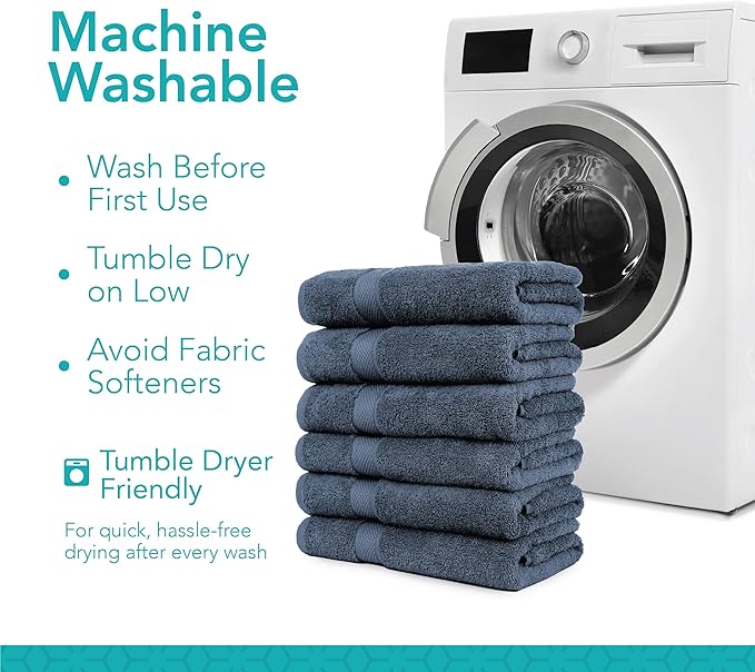 Pleasant Home Bath Towels Set of 6 (24” x 50”) 100% Cotton, 515 GSM | Lightweight, Soft & Absorbent Luxury Towels for Bathroom | for Gym, Pool & Spa | 6 Pack, Navy