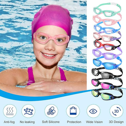 Konohan 10 Pack Swim Goggles Bulk for Kids adult Pool Goggles Anti Fog Silicone No Leak Swimming Glasses for Men Women Youth