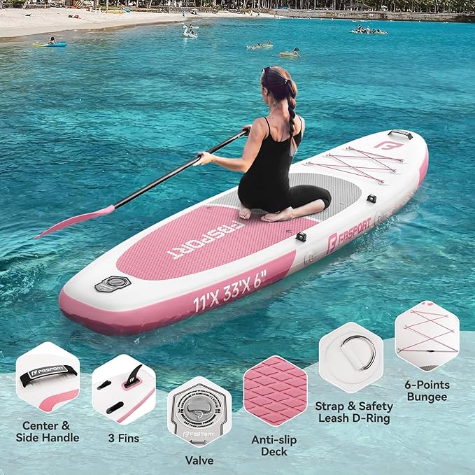 FBSPORT 11FT Premium Inflatable Stand Up Paddle Board with Electric Pump, Yoga Board with SUP Accessories & Carry Bag | Wide Stance, Surf Control, Non-Slip Deck, Leash and Paddle for Youth & Adult