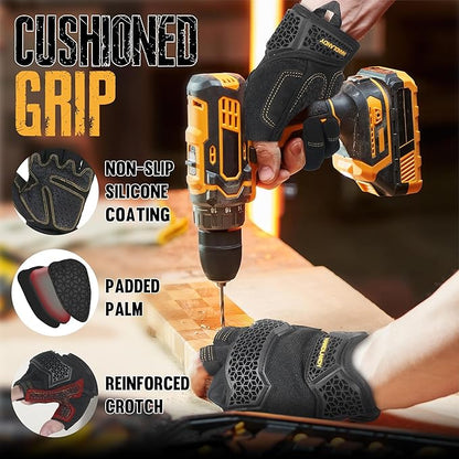 HANDLANDY Fingerless Framer Work Gloves for Men, Utility Grip Paded Gloves for Tactical Shooting Airsoft Hunting Driving (Black- 3 Fingerless, Large (Pack of 1))