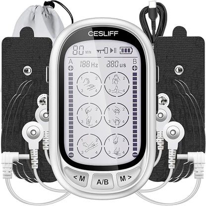 Dual Channel TENS EMS Unit Large Screen 24 Modes 36 Levels Intensity Muscle Stimulator, Rechargeable Electric Pulse Massager TENS Machine for Lower Back Neck Shoulder Pain Relief with 10 Pads