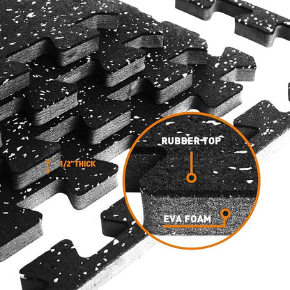 0.56 Inch Thick Gym Flooring for Home Gym 48 Sq 12 Pcs 24 x 24in Tile,