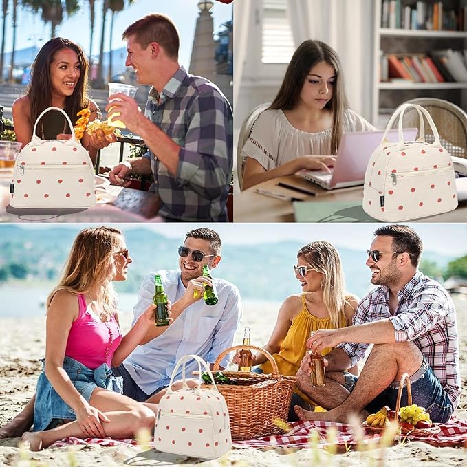 FlowFly Insulated Lunch Bag for Women – Corduroy Lunch Tote Box, Cute Cooler Bag for Work, Travel, Picnic,Corduroy Strawberries Purple