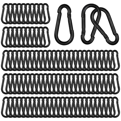 100 PCS 2.36'' Spring Snap Hook Carabiner, M6 1/4 Inch Galvanized Black Steel Carabiner Clip, 260LBS Holding Capacity Quick Link Clip Keychain for Hammock Dog Leash & Camping Gym