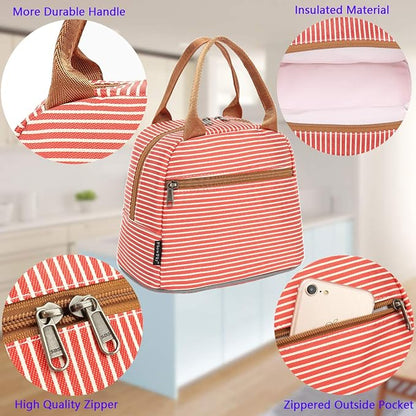 FlowFly Insulated Lunch Cooler Bag - Tote Bag Organizer for Women/Men, Red#Stripes