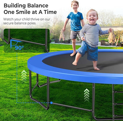 10 12 14 15 16FT Outdoor Trampolines for Kids and Adults, Pumpkin Trampoline with Curved Poles, Recreational Trampoline with Basketball Hoop and Safety Enclosure Net for Kids and Adults