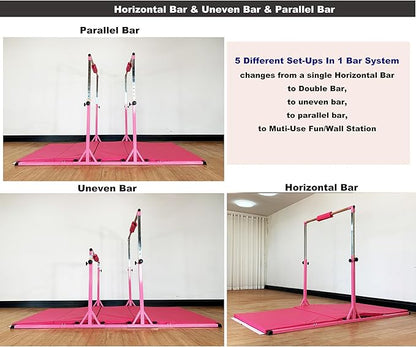 Gymnastics Double Horizontal Bars 3Play Parallel Bars Uneven Bars Gymnastics Training Kip Bar with 304 Stainless Steel Regulating Arms & Fiberglass Rail for Indoor Outdoor Home Club Use