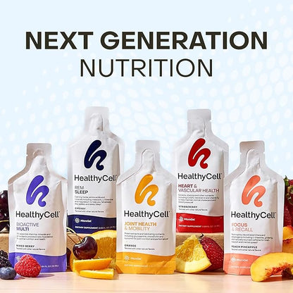 Healthycell Calm Mood Daily Liquid Supplement - Cortisol Manager & Mood Support Supplement for Stress with Ashwagandha, L-Theanine, Magnesium, 5-HTP, GABA & Saffron - 30 Gel Packs