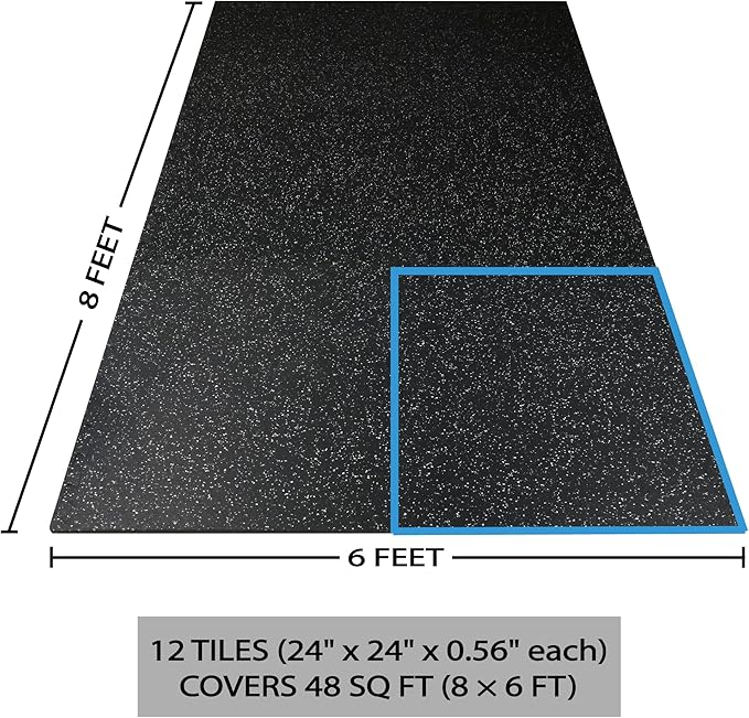 0.56 Inch Thick 48 Sq Ft Gym Flooring 12 Tiles