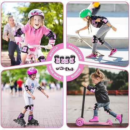 Knee Pads for Kids, Wrist Guards Knee and Elbow Pads Set with Drawstring Bag, Protective Gear Set for Girls Boys Roller Skating Cycling Skateboard - Pink Medium