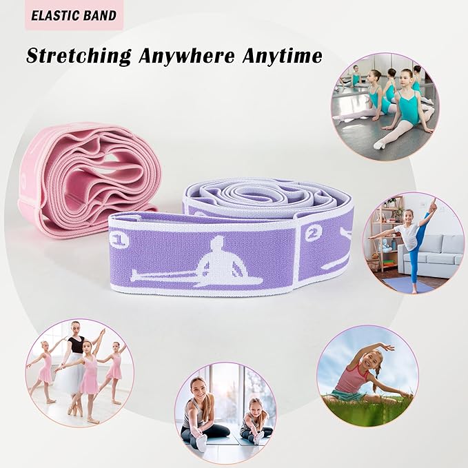 2 Pcs Kids Stretch Bands Dance Stretching Straps for Children Gymnastics Equipment Dance Training Elastic Band for Kids Multi-Loop Numbered Stretch Band for Ballet Cheerleading-8 Loops