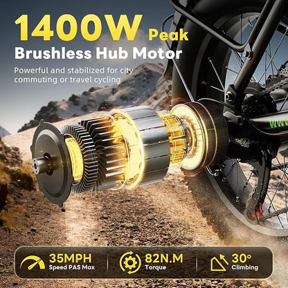 Electric Bike for Adults 1400W Peak, 48V 20AH(960WH) Removable Battery, 20"x4" Fat Tire Full Suspension 80 Miles Range Step-Thru 30+MPH Hunting Ebike, 7-Speed Dual Brakes Electric Bicycle