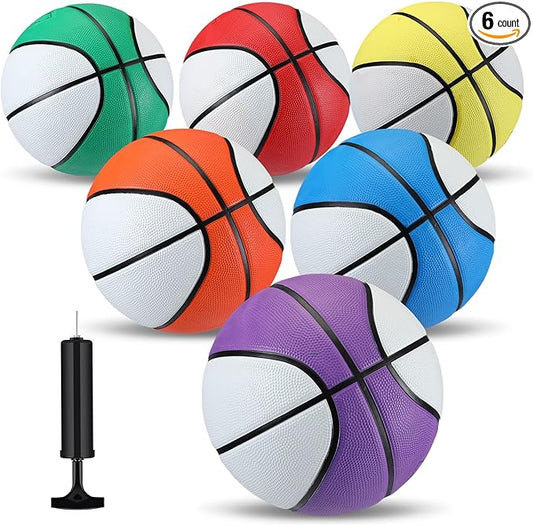 Jenaai 6 Pcs Rubber Basketballs Official Size Bulk Streetballs Multicolor Basket Balls with Pump Plain Basketball Set for Adult Youth Gifts Indoor Outdoor Training Games