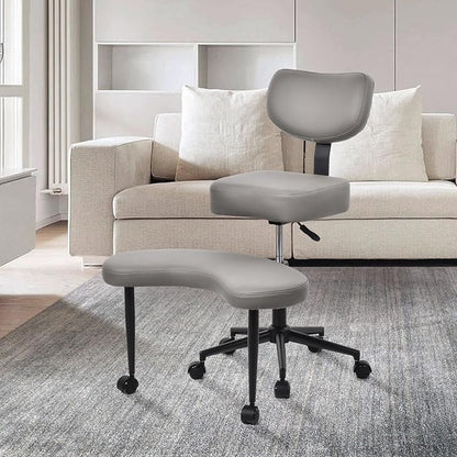 Meditation Chair Cross Legged ADHD Office Chair for Adults with Wheels Ergonomic Back Support and Leg Rest for Multi Position Criss Cross Sitting Kneeling and Yoga Height Adjustable, Leather Style