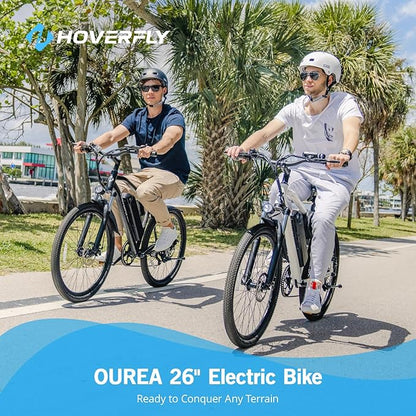 HOVERFLY OUREA 26" Electric Bike for Adults, 750W Peak Motor Mountain Ebike, 20MPH Up to 40 Miles, UL2849 Certified, 7-Speed, Removable Battery, Shock Absorber, Fat Tire Commuter E-Bike