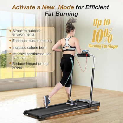 WELLFIT 10% Incline Foldable Walking Pad Treadmill with Handle Bar for Home, 360 LBS Capacity, 7.6MPH Max Speed,Wide Shock Absorbing Deck, 3.0HP Low Noise, for APP/Mute Remote