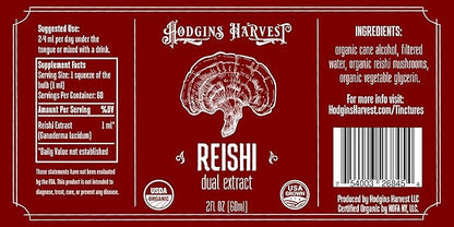 Hodgins Harvest Organic Reishi Tincture | Made with Mushrooms Grown On Our Farm in The USA | Dual Extract | Extra-Concentrated (2 fl oz)