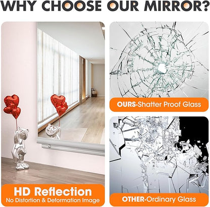 Hasipu Home Gym Mirror 55" L x 21" W - 2PCS Large Full Body Mirror for Yoga, Wall-Mounted Mirrors for Fitness, Garage, Dance Studio, 0.16in Tempered Glass Frameless