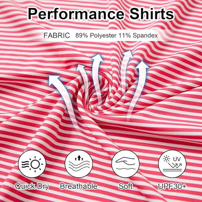 Golf Shirts for Men - Moisture Wicking Short Sleeve Performance Sport Casual Striped Collared Mens Polo Shirt