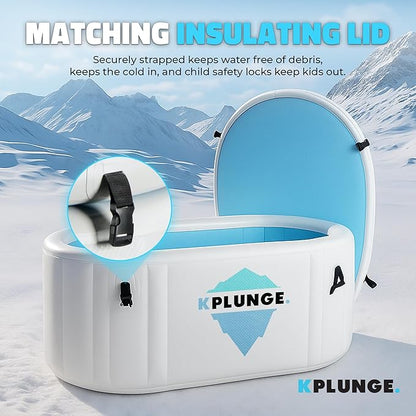 Kodiak 59" 1-Person Inflatable Cold Plunge Ice Bath Tub or Hot Tub with PVC Insulated Lid, Hand Pump, Repair Kit, 110-Gallon Capacity – Chiller Compatible Indoor/Outdoor Tub – Gray