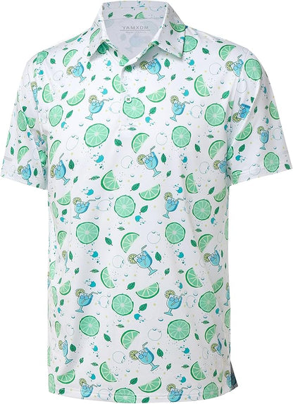 Golf Shirts for Men - Moisture Wicking Short Sleeve Performance Sport Casual Striped Collared Mens Polo Shirt