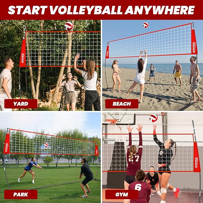12FT/20FT Portable Volleyball Net Volleyball Net for Backyard Freestanding Volleyball Practice Net Outdoor Indoor Volleyball Training Set with Adjustable Height Carry Bag and Volleyball