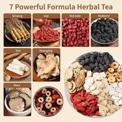 Kidney Tea Formula Ginseng Six Treasure Tea - Natural Chinese Traditional Herbal Ginseng Five Treasures Kidney Detox Cleanse Teabag For Men Women - 60 Bags