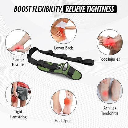 DMoose Fitness Foot & Calf Stretcher with Adjustable Padded Stretching Strap for Plantar Fasciitis, Hamstring, Heel Spurs and Achilles Tendonitis Relief - Yoga Leg Stretch Strap for Flexibility