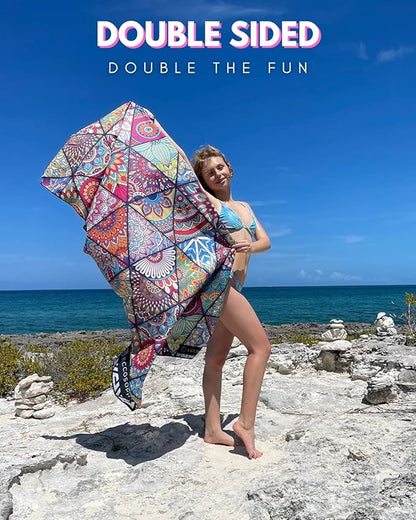 ECCOSOPHY Microfiber Beach Towel - Sand Free Towels are Quick Dry, Light Weight, Super Absorbent - Perfect Pool, Travel, Cruise, Camping Essentials - Oversized Extra Large for Adults 71x35 in