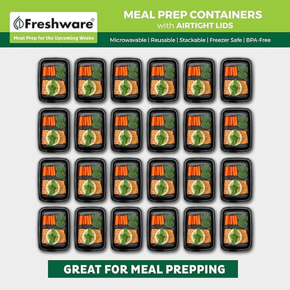 Freshware Meal Prep Containers [50 Pack] 1 Compartment with Lids, Food Storage Containers, Bento Box, BPA Free, Stackable, Microwave/Dishwasher/Freezer Safe (28 oz)