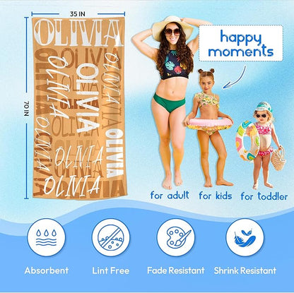 JML Personalized Beach Towel with Name, Custom Beach Towel with Name, Customized Microfiber Pool Towel, Quick Dry & Absorbent Swim Towel for Adult,Anniversary, Birthday, Summer Holiday,Vacation