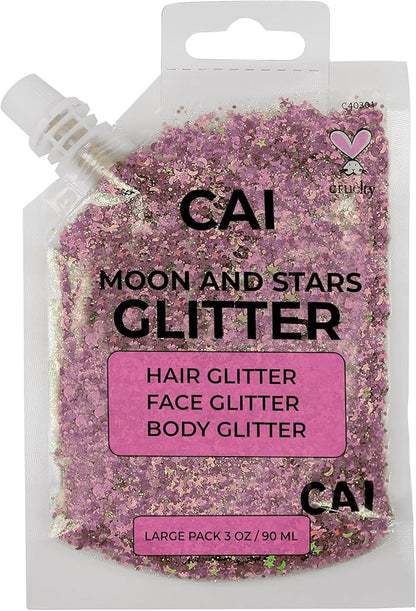 Hair Glitter Gel – Body Glitter for Kids and Women – Iridescent Holograph Cosmetic-Grade Gel w/Moon & Stars for Hair, Body & Face, Applies Smoothly w/o Glue & Washes Off Easily, 3 Oz - Rose 1Pack