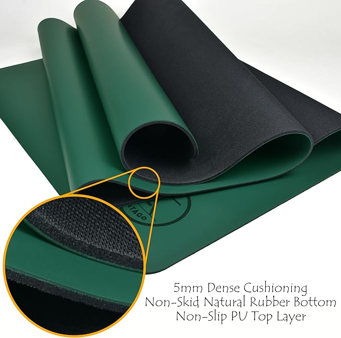Tatago Hot Yoga Mat Non Slip-Professional Grade Natural Rubber Yoga Mat, Pliates Mat, Stretching Mat or exercise mats for home workout. Nonslip for Hot and Sweaty Classes. Includes Yoga Strap for Carrying and Stretching too.