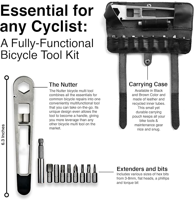 FULL WINDSOR -The Nutter Bicycle Multi Tool–Portable Cycling Repair Kit for MTB, Road & Dirt Bikes – Includes Spanner, Magnetic Bit, Tire Levers & Bottle Opener–Compact Black Case for On-the-Go Fixes